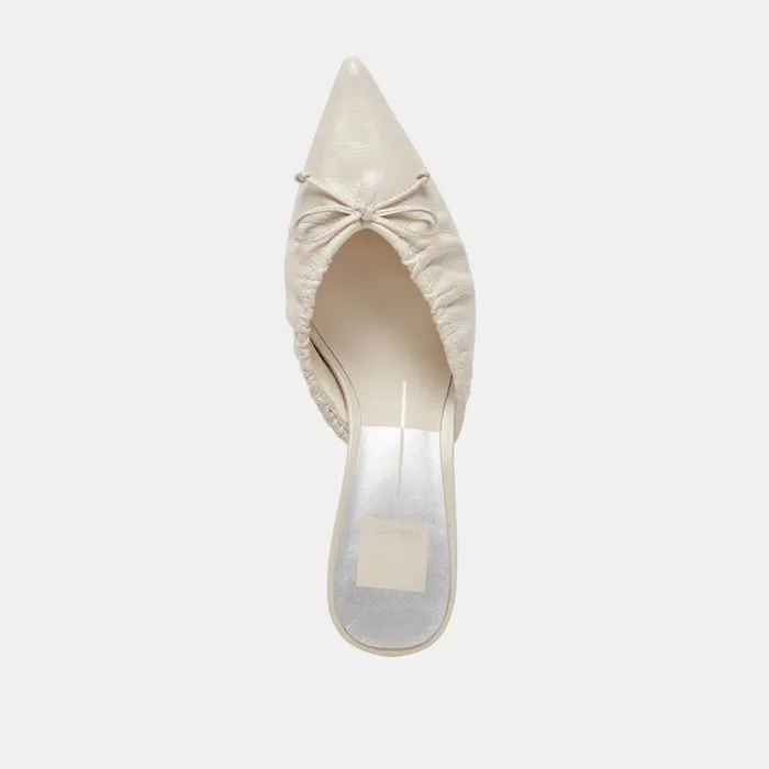 Dolce Vita Kairi Mid Heels Ivory Crinkle Patent Women Mules and Clogs