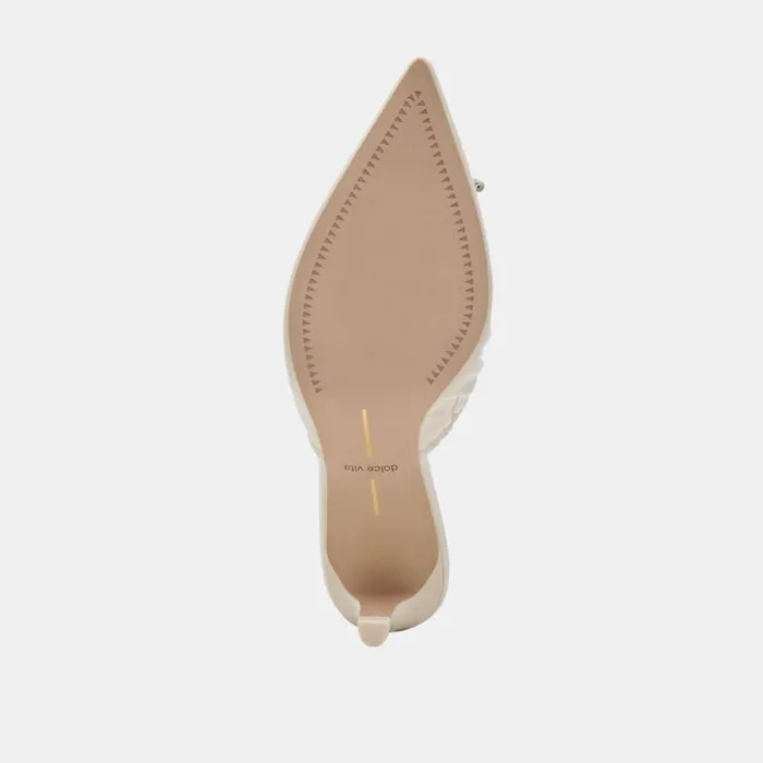 Dolce Vita Kairi Mid Heels Ivory Crinkle Patent Women Mules and Clogs