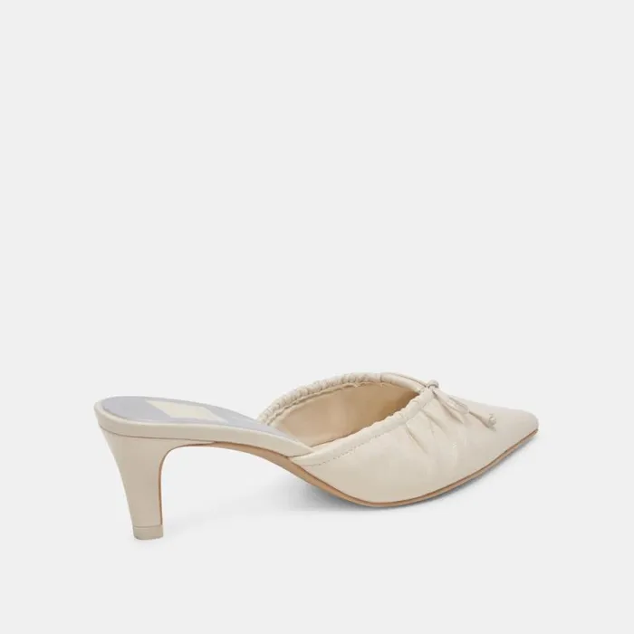 Dolce Vita Kairi Mid Heels Ivory Crinkle Patent Women Mules and Clogs