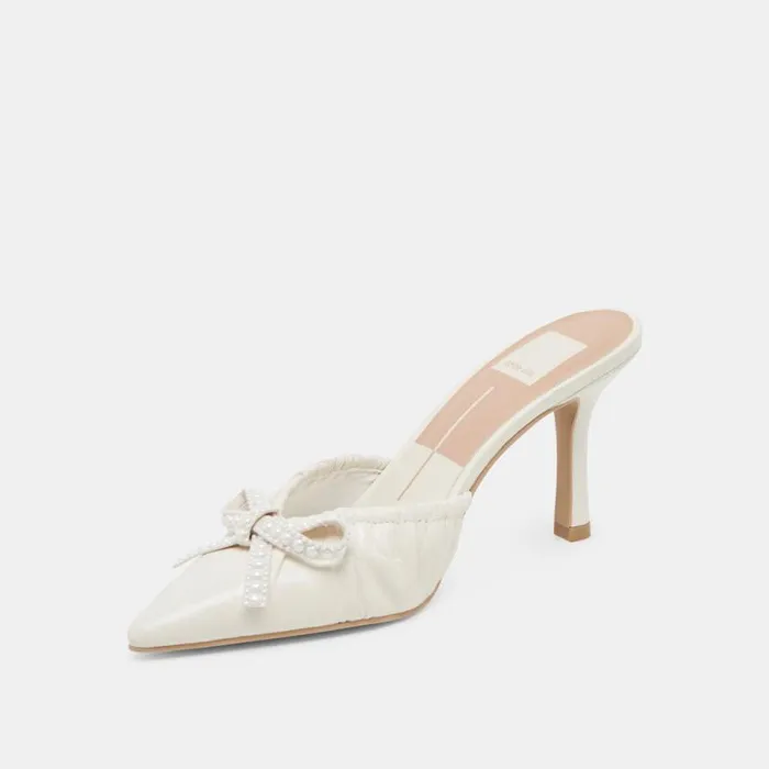 Dolce Vita Kairi Pearl Heels White Crinkle Patent Women Heels