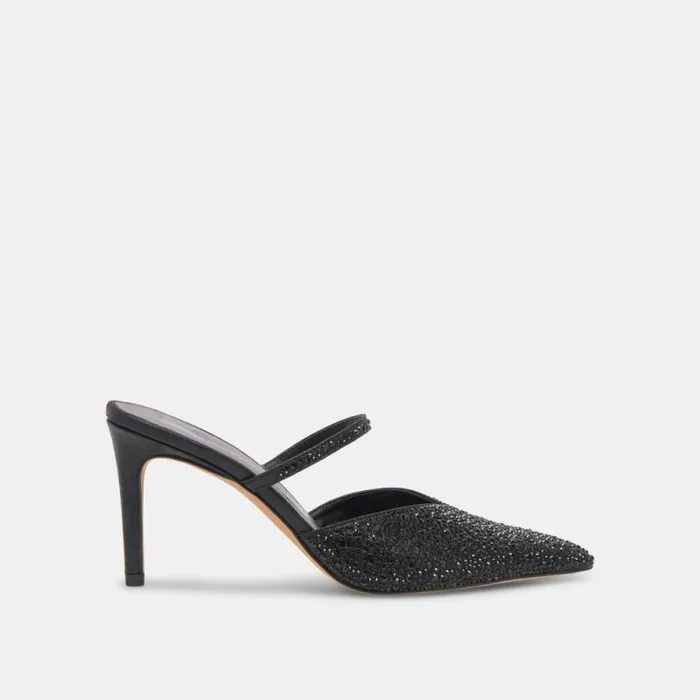 Dolce Vita Kanika Crystal Heels Black Metallic Fabric Women Heels