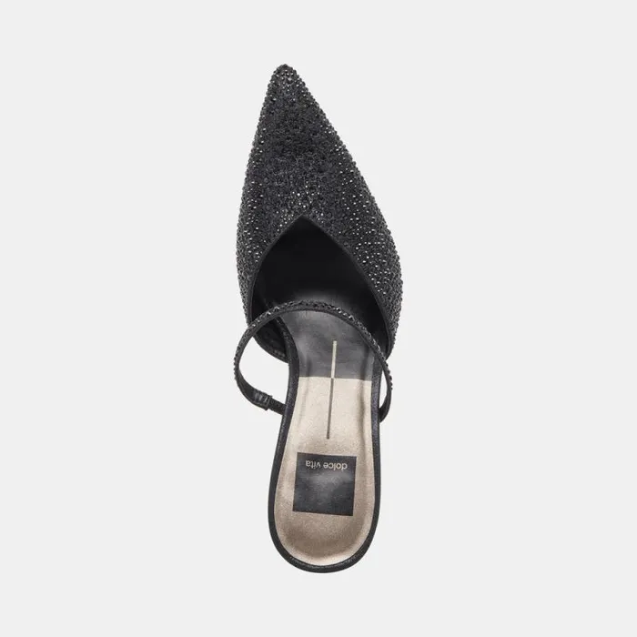 Dolce Vita Kanika Crystal Heels Black Metallic Fabric Women Heels