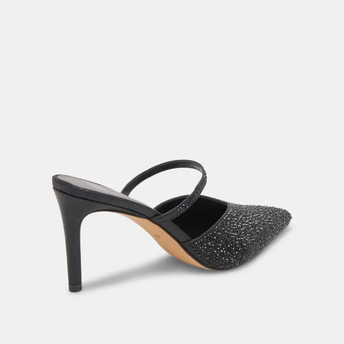 Dolce Vita Kanika Crystal Heels Black Metallic Fabric Women Heels