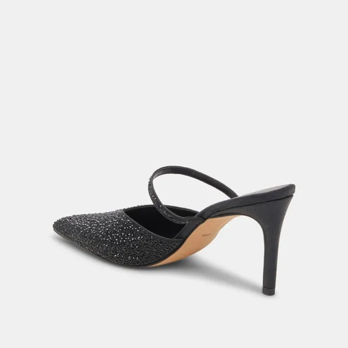 Dolce Vita Kanika Crystal Heels Black Metallic Fabric Women Heels