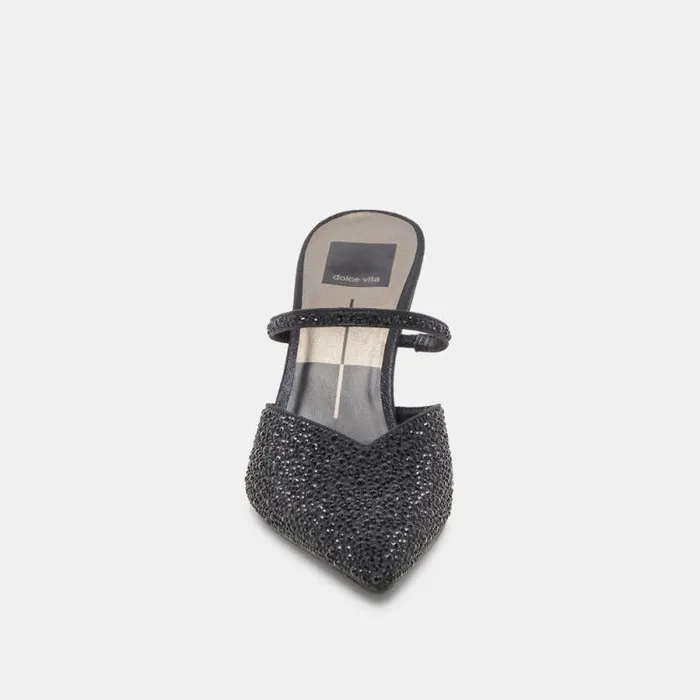 Dolce Vita Kanika Crystal Heels Black Metallic Fabric Women Heels