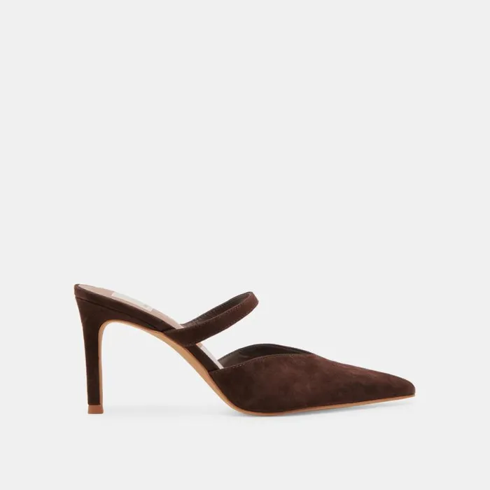 Dolce Vita Kanika Heels Dk Brown Suede Women Mules and Clogs