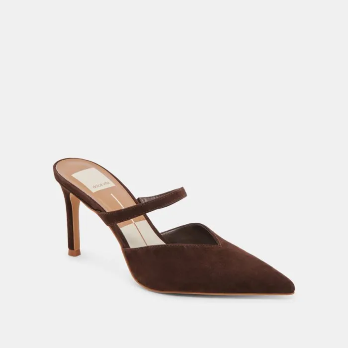 Dolce Vita Kanika Heels Dk Brown Suede Women Mules and Clogs