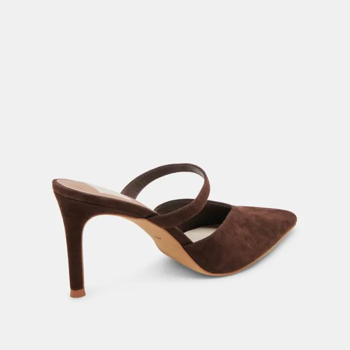 Dolce Vita Kanika Heels Dk Brown Suede Women Mules and Clogs