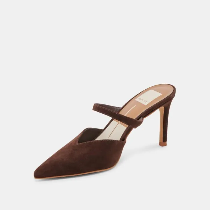 Dolce Vita Kanika Heels Dk Brown Suede Women Mules and Clogs