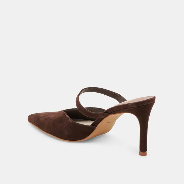 Dolce Vita Kanika Heels Dk Brown Suede Women Mules and Clogs