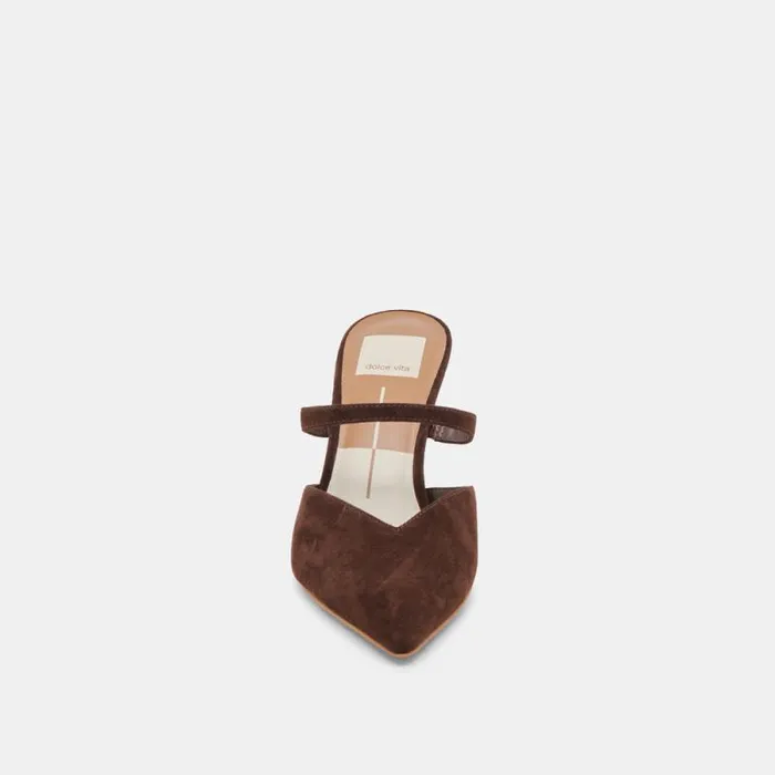 Dolce Vita Kanika Heels Dk Brown Suede Women Mules and Clogs