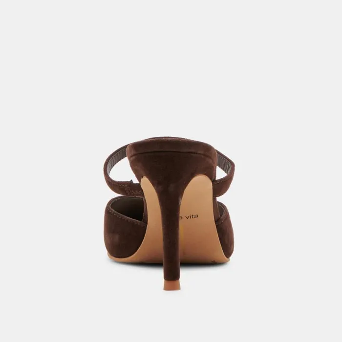 Dolce Vita Kanika Heels Dk Brown Suede Women Mules and Clogs