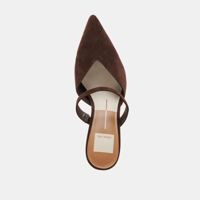 Dolce Vita Kanika Heels Dk Brown Suede Women Mules and Clogs