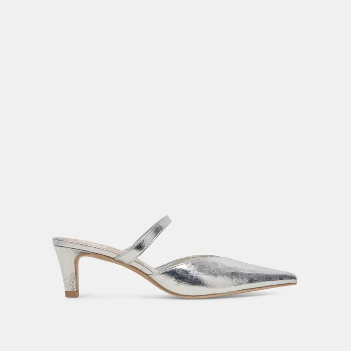 Dolce Vita Kanika Mid Heels Silver Distressed Leather Women Heels