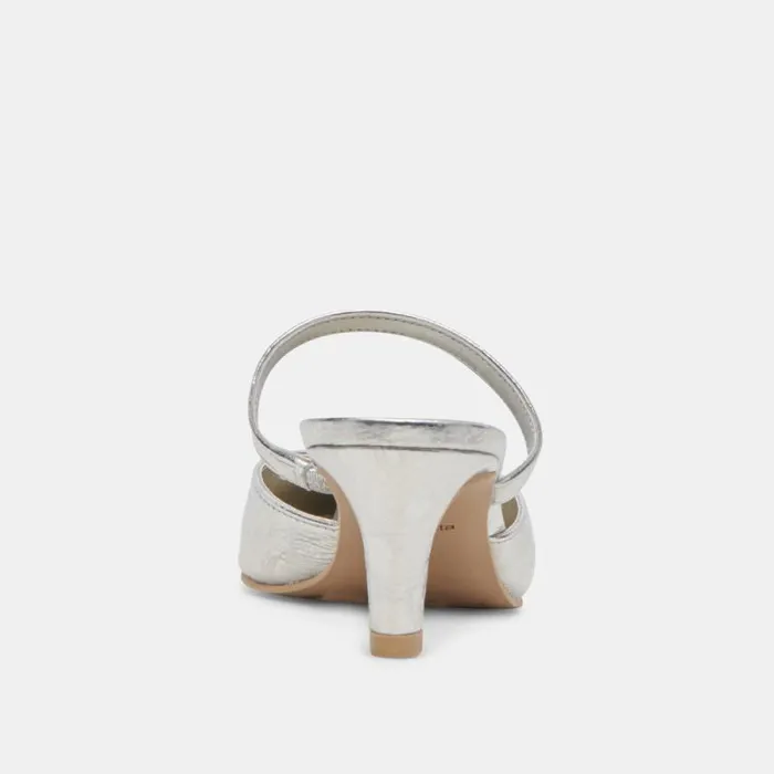 Dolce Vita Kanika Mid Heels Silver Distressed Leather Women Heels
