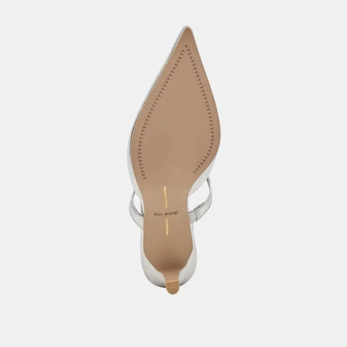 Dolce Vita Kanika Mid Heels Silver Distressed Leather Women Heels