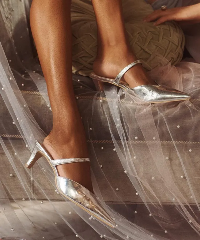 Dolce Vita Kanika Mid Heels Silver Distressed Leather Women Heels