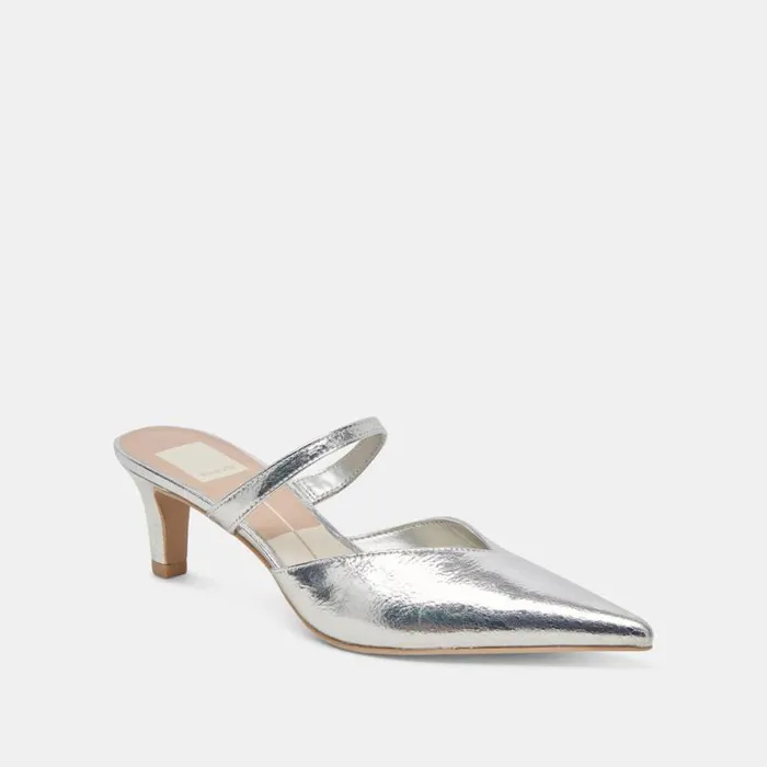 Dolce Vita Kanika Mid Heels Silver Distressed Leather Women Heels