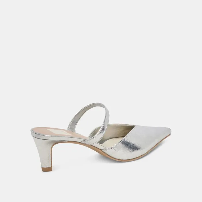 Dolce Vita Kanika Mid Heels Silver Distressed Leather Women Heels