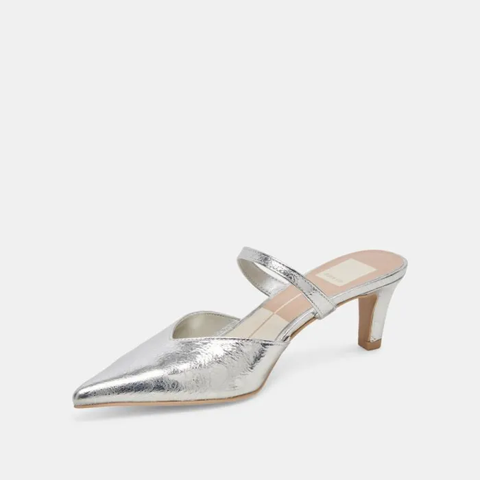 Dolce Vita Kanika Mid Heels Silver Distressed Leather Women Heels