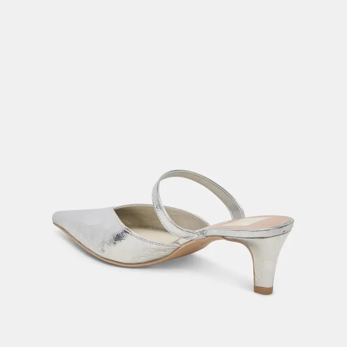 Dolce Vita Kanika Mid Heels Silver Distressed Leather Women Heels