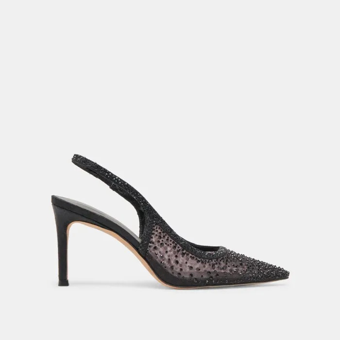 Dolce Vita Kaye Crystal Heels Black Mesh Women Heels
