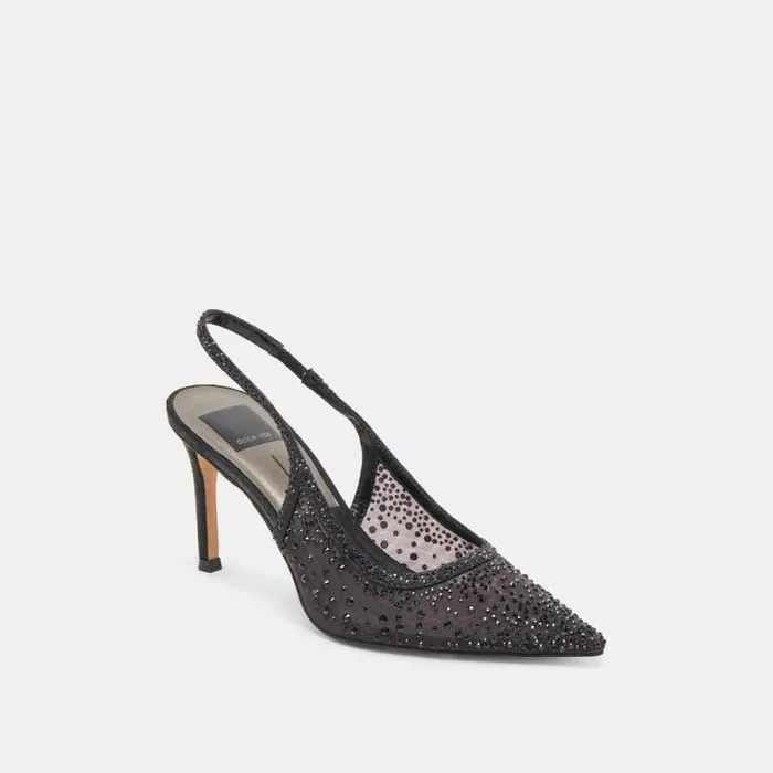 Dolce Vita Kaye Crystal Heels Black Mesh Women Heels