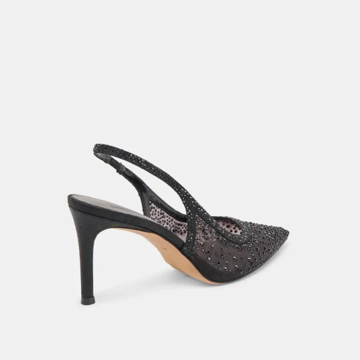 Dolce Vita Kaye Crystal Heels Black Mesh Women Heels