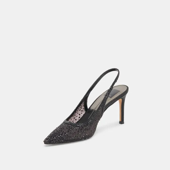 Dolce Vita Kaye Crystal Heels Black Mesh Women Heels
