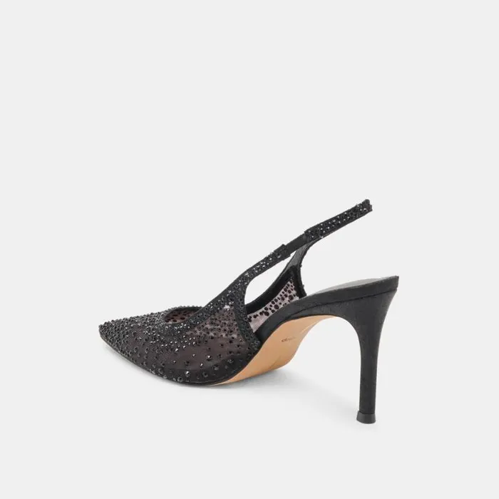 Dolce Vita Kaye Crystal Heels Black Mesh Women Heels