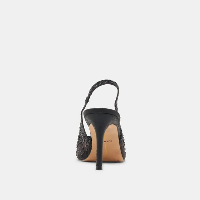 Dolce Vita Kaye Crystal Heels Black Mesh Women Heels