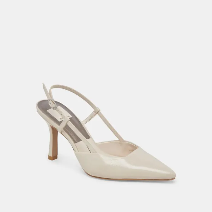 Dolce Vita Kim Heels Ivory Crinkle Patent Women Heels