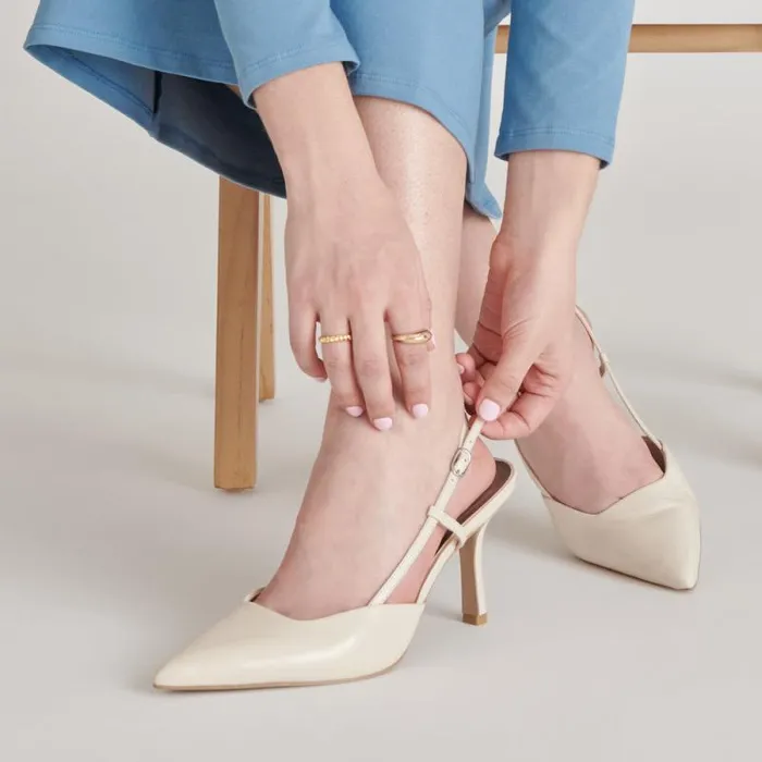 Dolce Vita Kim Heels Ivory Crinkle Patent Women Heels