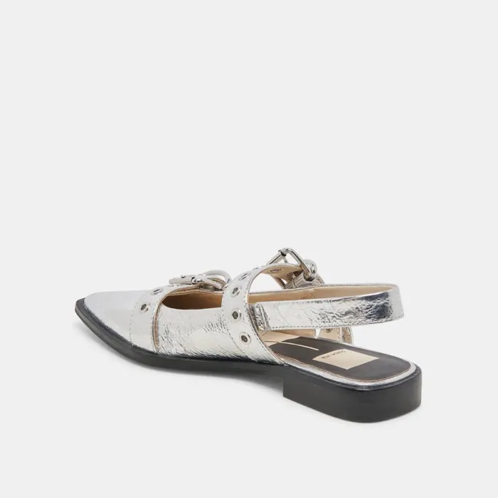 Dolce Vita Labell Flats Silver Distressed Leather Women Flats and Loafers