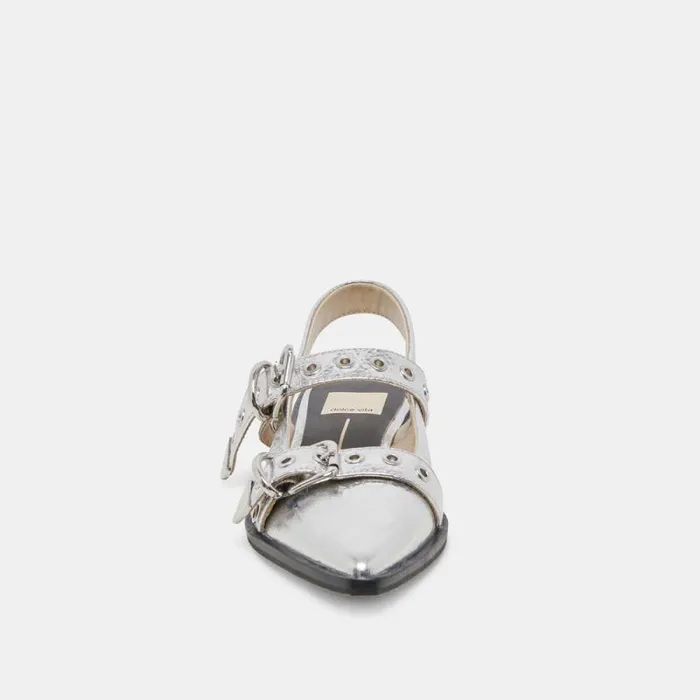 Dolce Vita Labell Flats Silver Distressed Leather Women Flats and Loafers