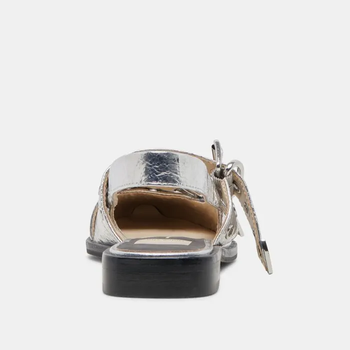 Dolce Vita Labell Flats Silver Distressed Leather Women Flats and Loafers