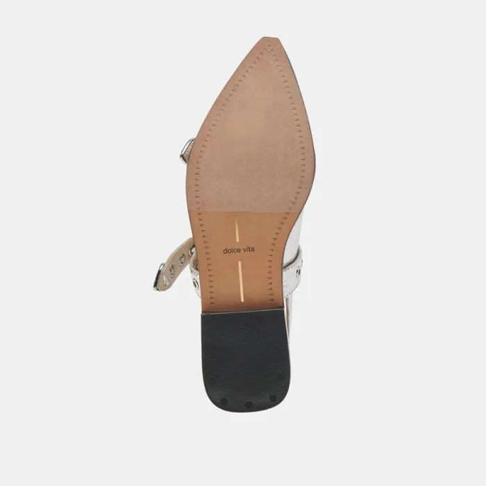 Dolce Vita Labell Flats Silver Distressed Leather Women Flats and Loafers