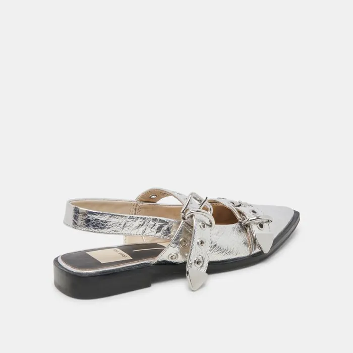 Dolce Vita Labell Flats Silver Distressed Leather Women Flats and Loafers