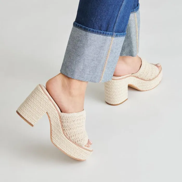 Dolce Vita Ladin Heels Ivory Woven Women Sandals