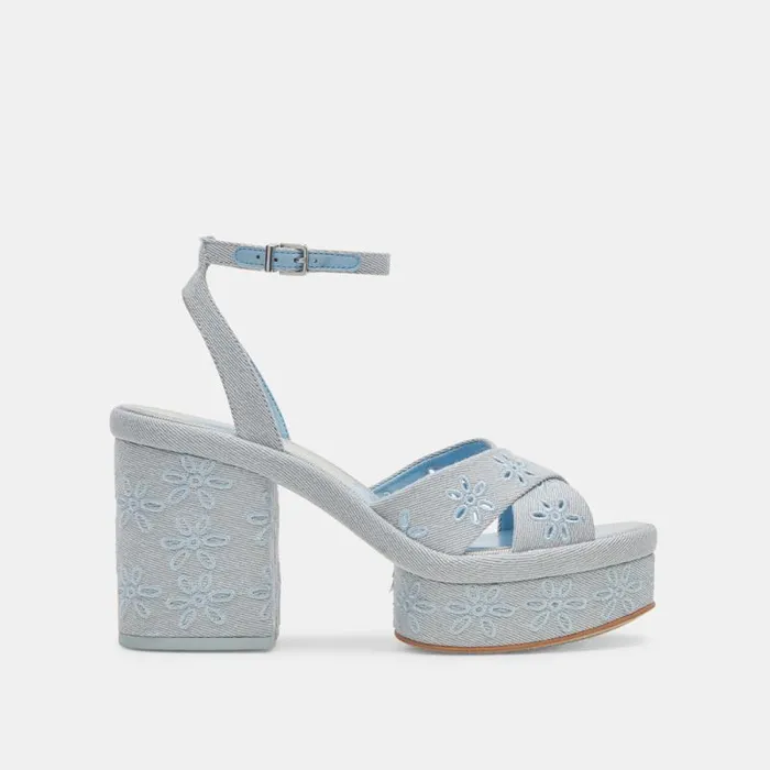 Dolce Vita Laisha Heels Light Blue Floral Eyelet Women Heels