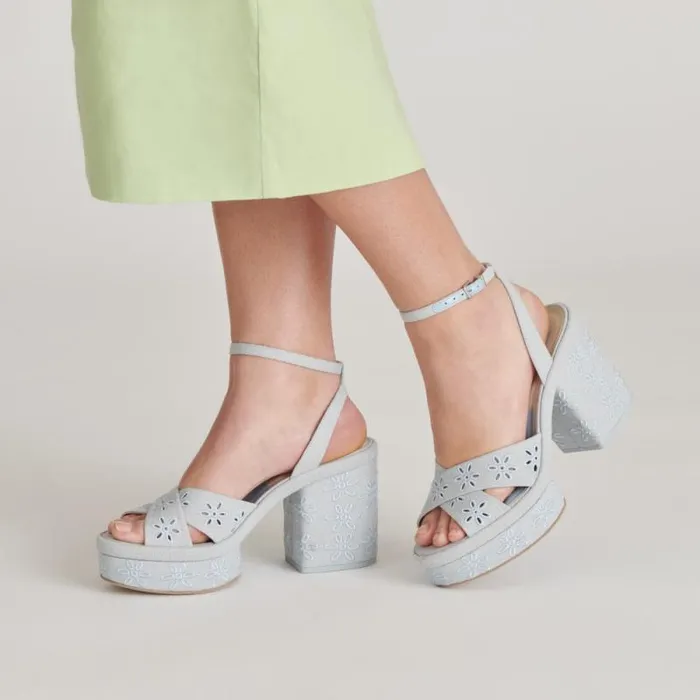 Dolce Vita Laisha Heels Light Blue Floral Eyelet Women Heels