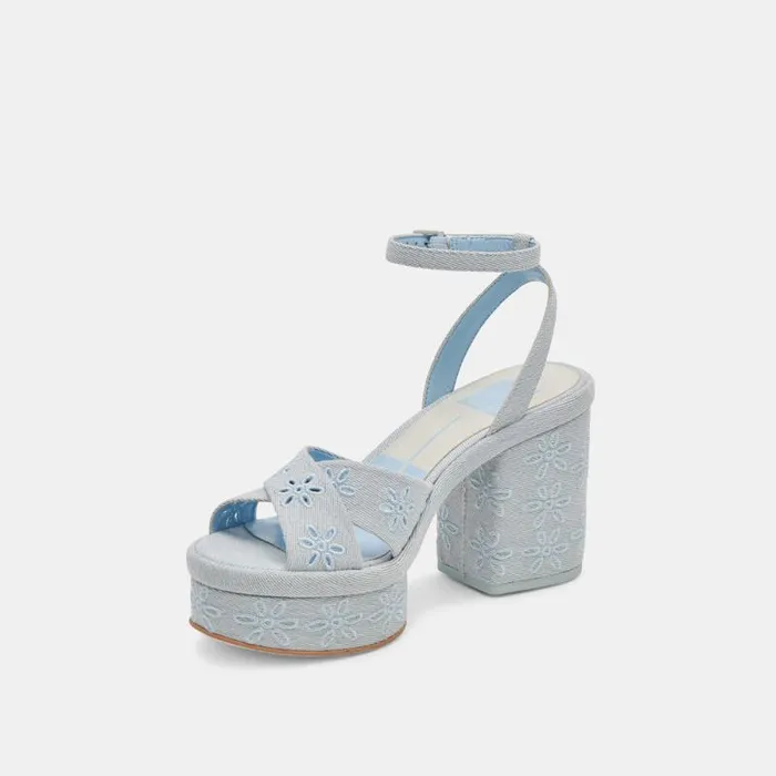 Dolce Vita Laisha Heels Light Blue Floral Eyelet Women Heels