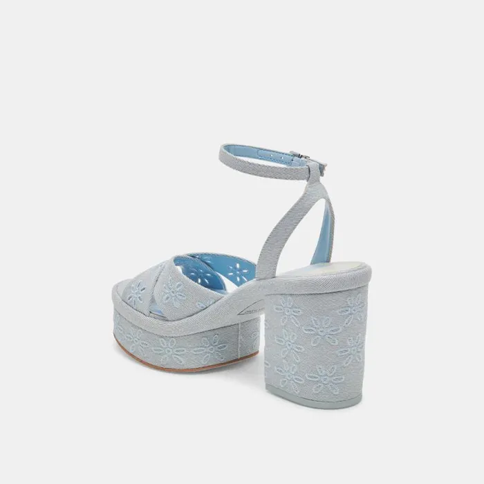 Dolce Vita Laisha Heels Light Blue Floral Eyelet Women Heels
