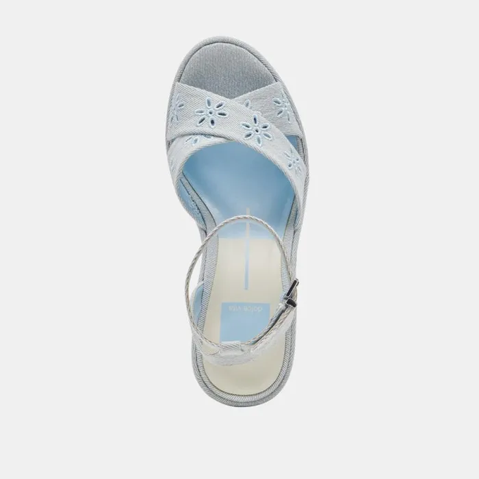 Dolce Vita Laisha Heels Light Blue Floral Eyelet Women Heels