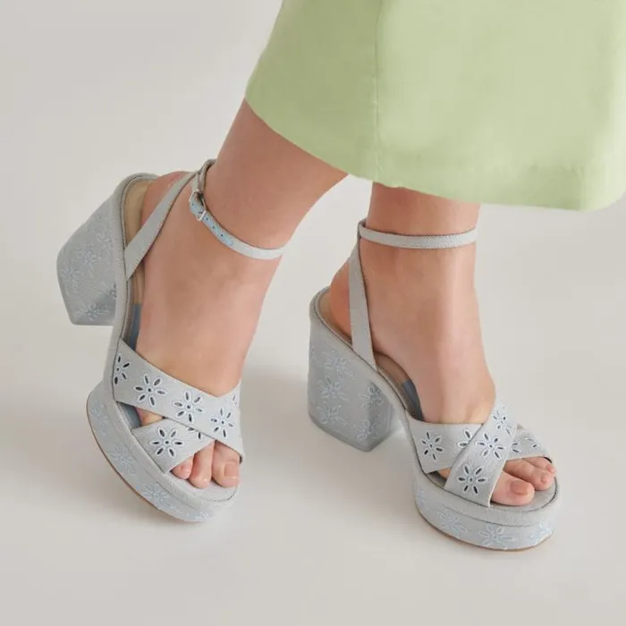 Dolce Vita Laisha Heels Light Blue Floral Eyelet Women Heels