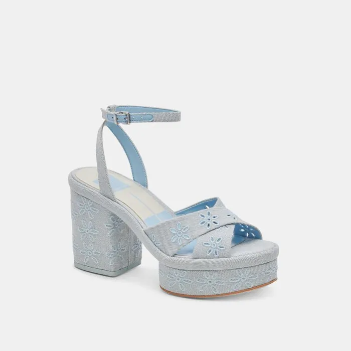 Dolce Vita Laisha Heels Light Blue Floral Eyelet Women Heels