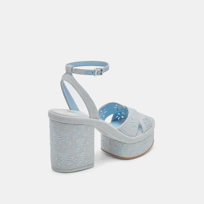 Dolce Vita Laisha Heels Light Blue Floral Eyelet Women Heels