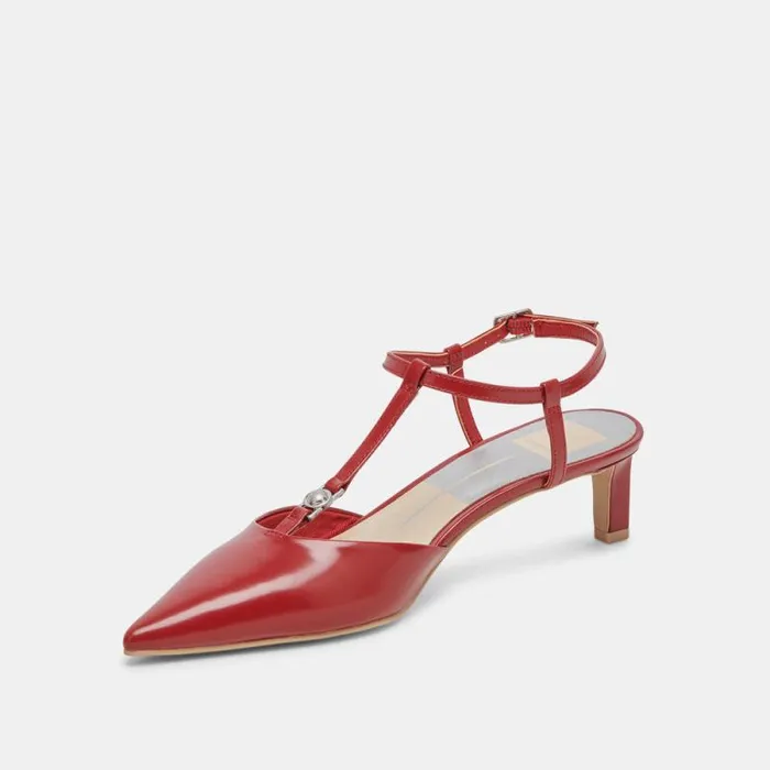 Dolce Vita Lavon Heels Red Crinkle Patent Women Heels