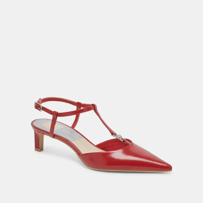 Dolce Vita Lavon Heels Red Crinkle Patent Women Heels