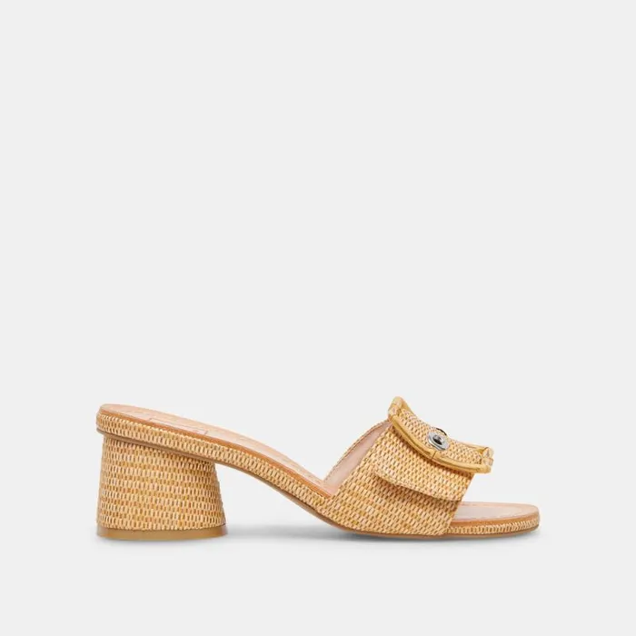Dolce Vita Lucey Wide Heels Warm Natural Raffia Women Sandals